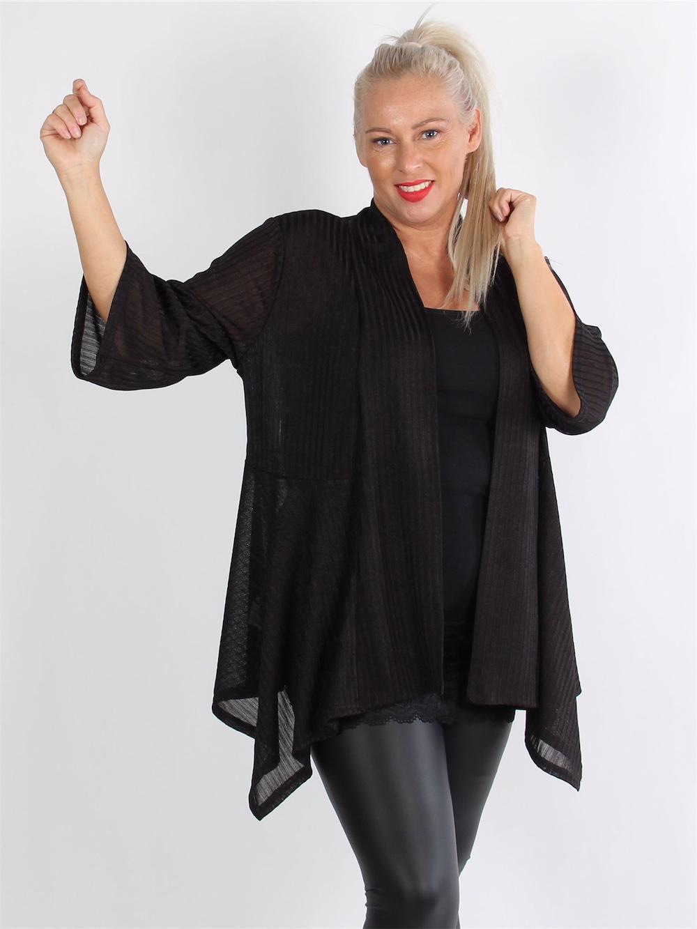 Mondello - Svart halvgenomskinlig kofta med 3/4-ärmar och sött knä